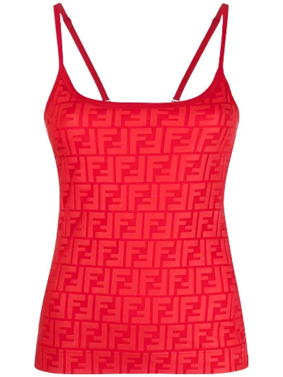 Fendi Rama Embossed Tank Top In Red - 44