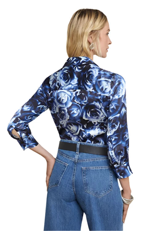 L'Agence Dani 3/4 Sleeve Blouse Midnight Multi Rose Bunch- XS