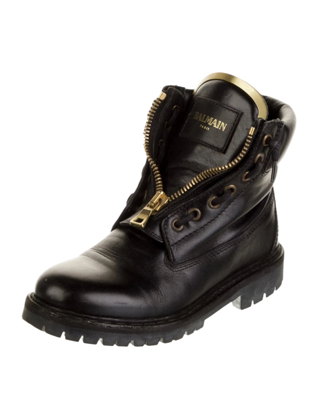 Balmain Tia Leather Combat Boots- 38