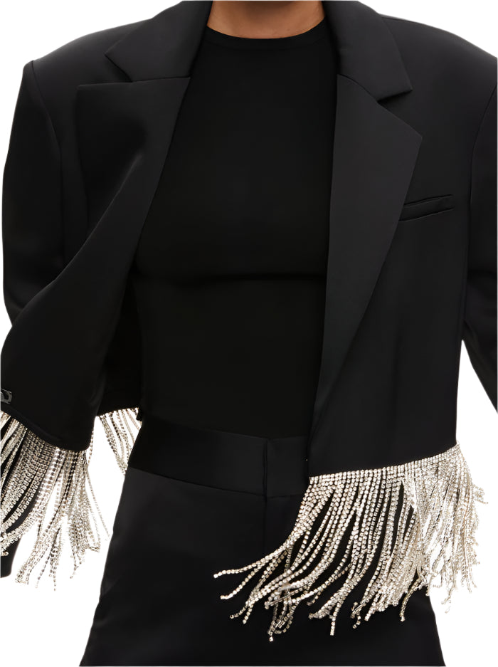 Alice + Olivia Shan Crystal Fringe Black Blazer - 2