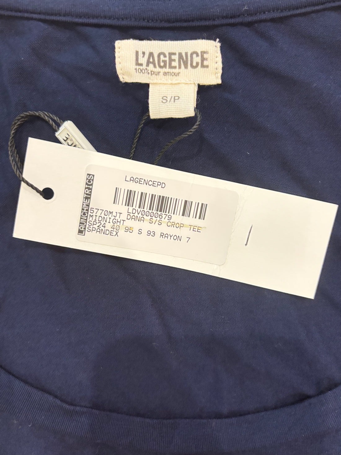L'Agance Donna Cotton Cropped Tee Midnight - S