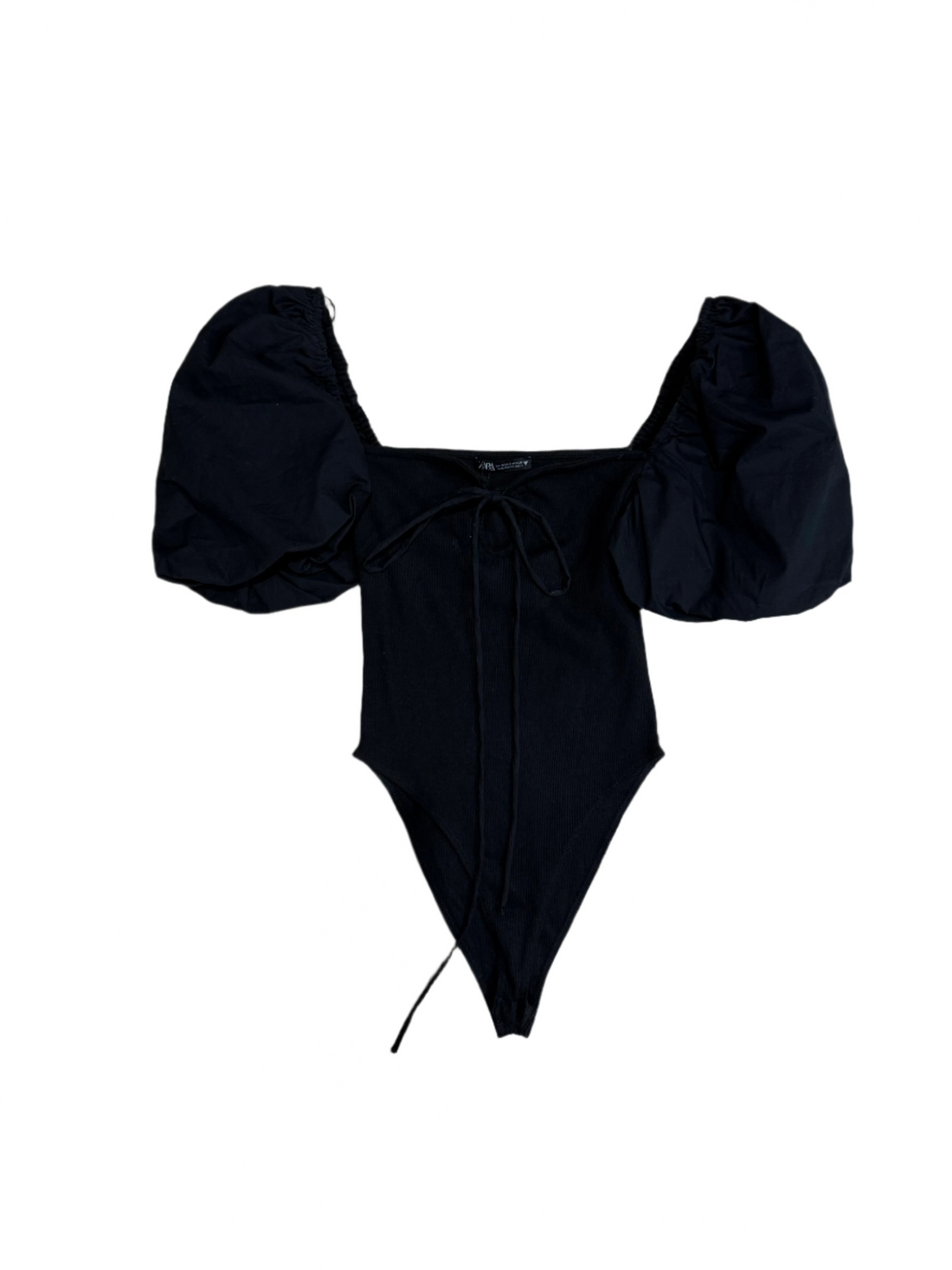 Zara- Puff Sleeve Ribbed Body Suit- Size S