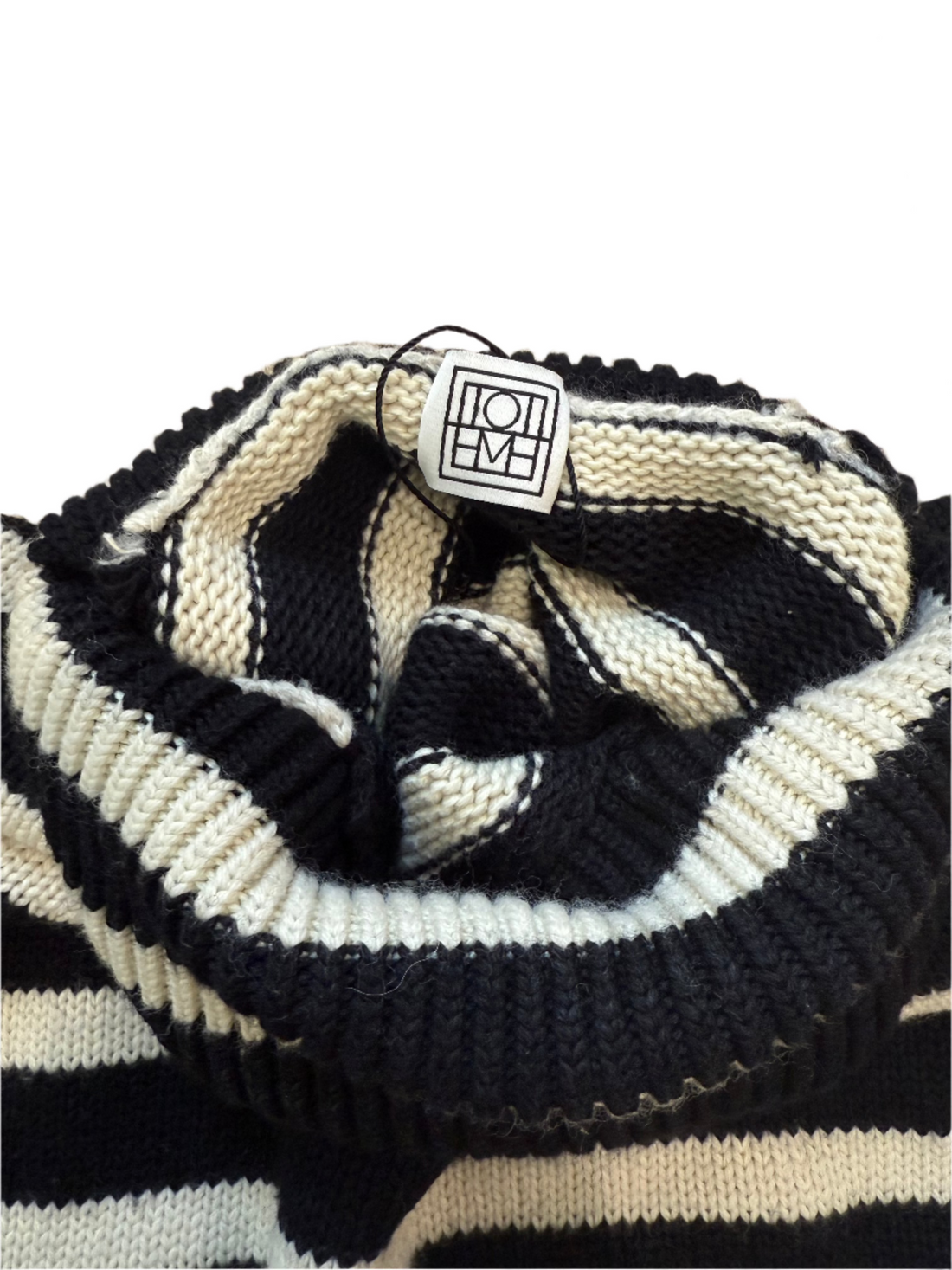 TOTÊME Striped Wool-Blend Turtleneck Sweater Black- M