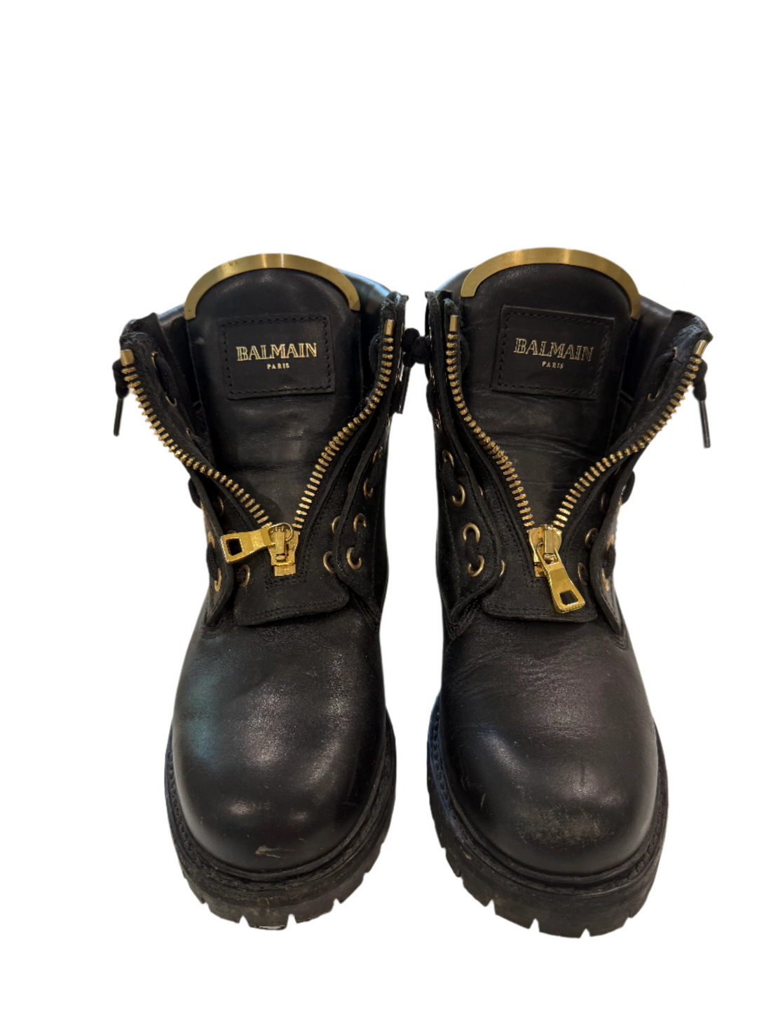 Balmain Tia Leather Combat Boots- 38