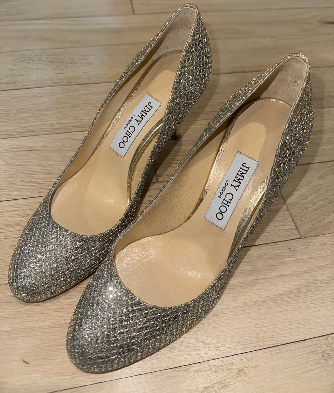 Jimmy Choo Glitter Round Toe Heels- Size 37