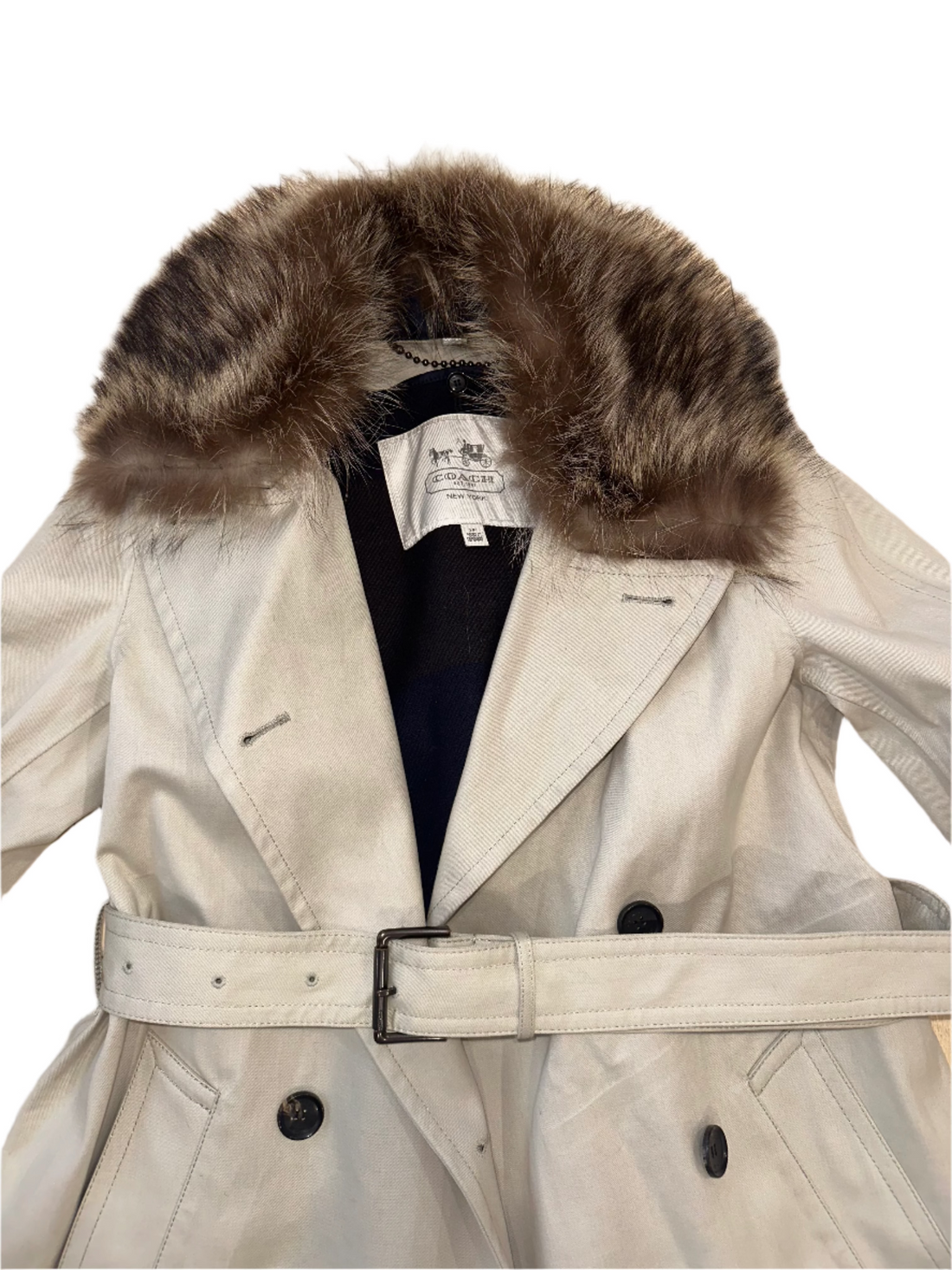 COACH TAN TRENCH WITH FUR COLLAR