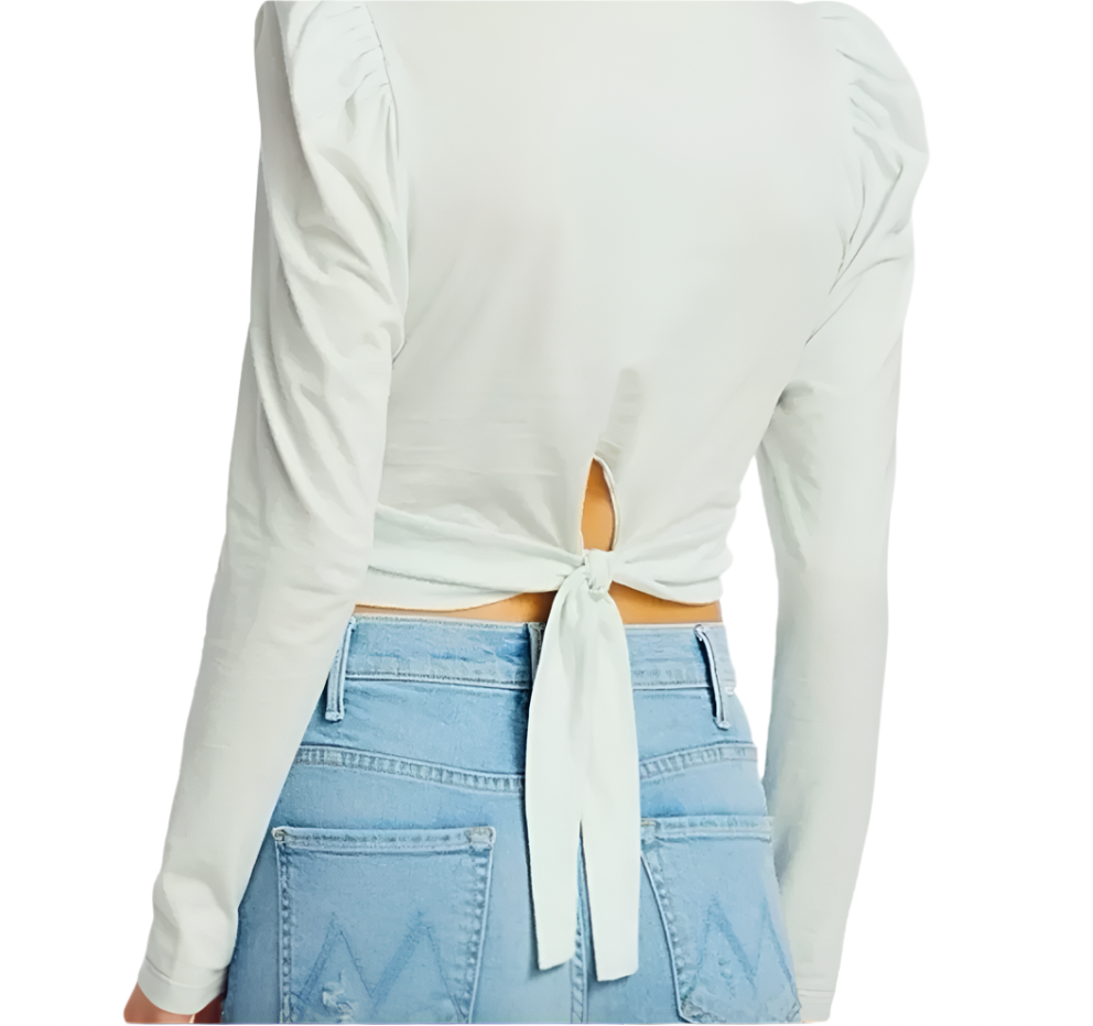 A.L.C. Mandy Twisted Long-Sleeve Crop Tee, Mint - XS