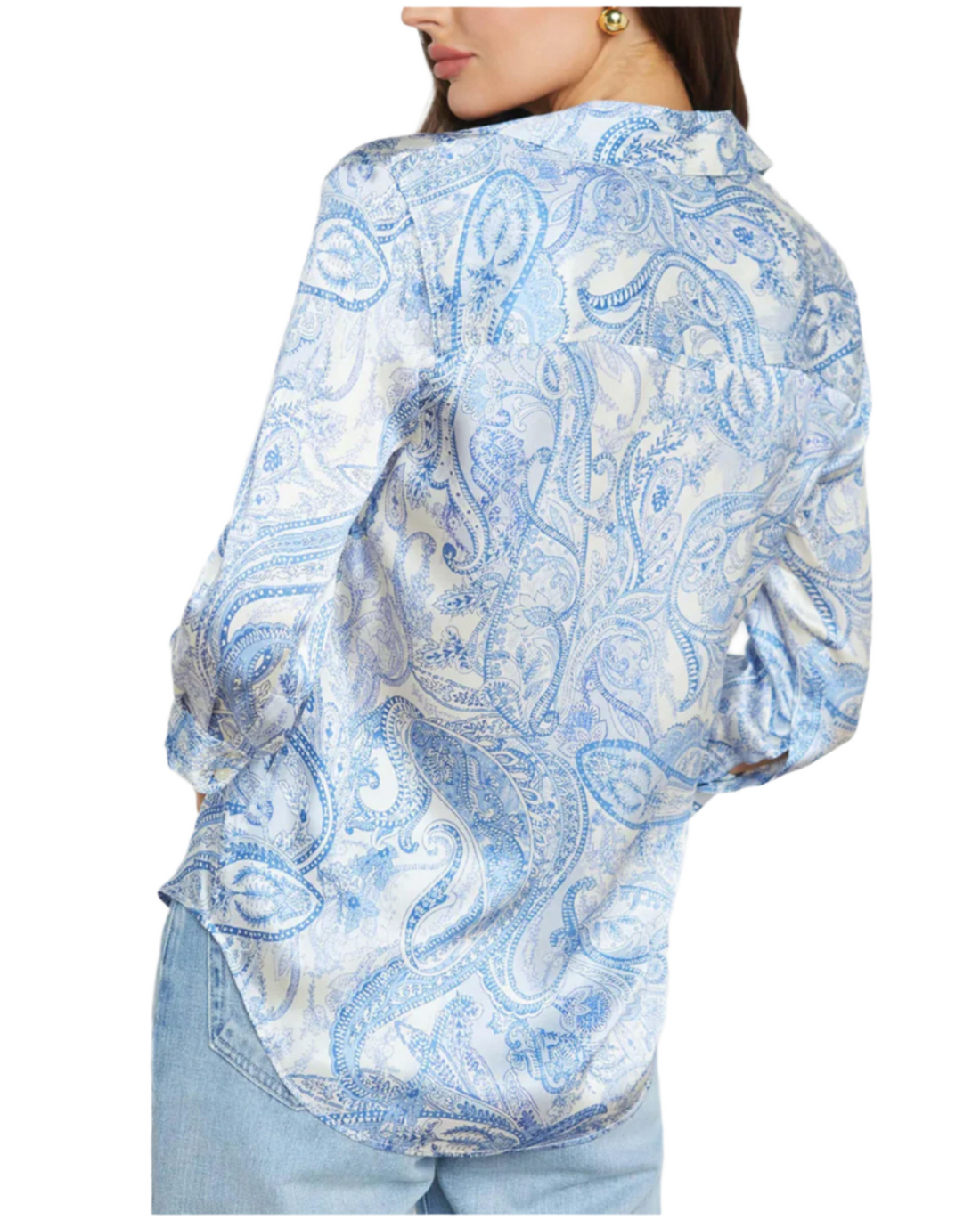 L'Agence Dani Silk Blouse Ivory/Blue Decorated Paisley - XS