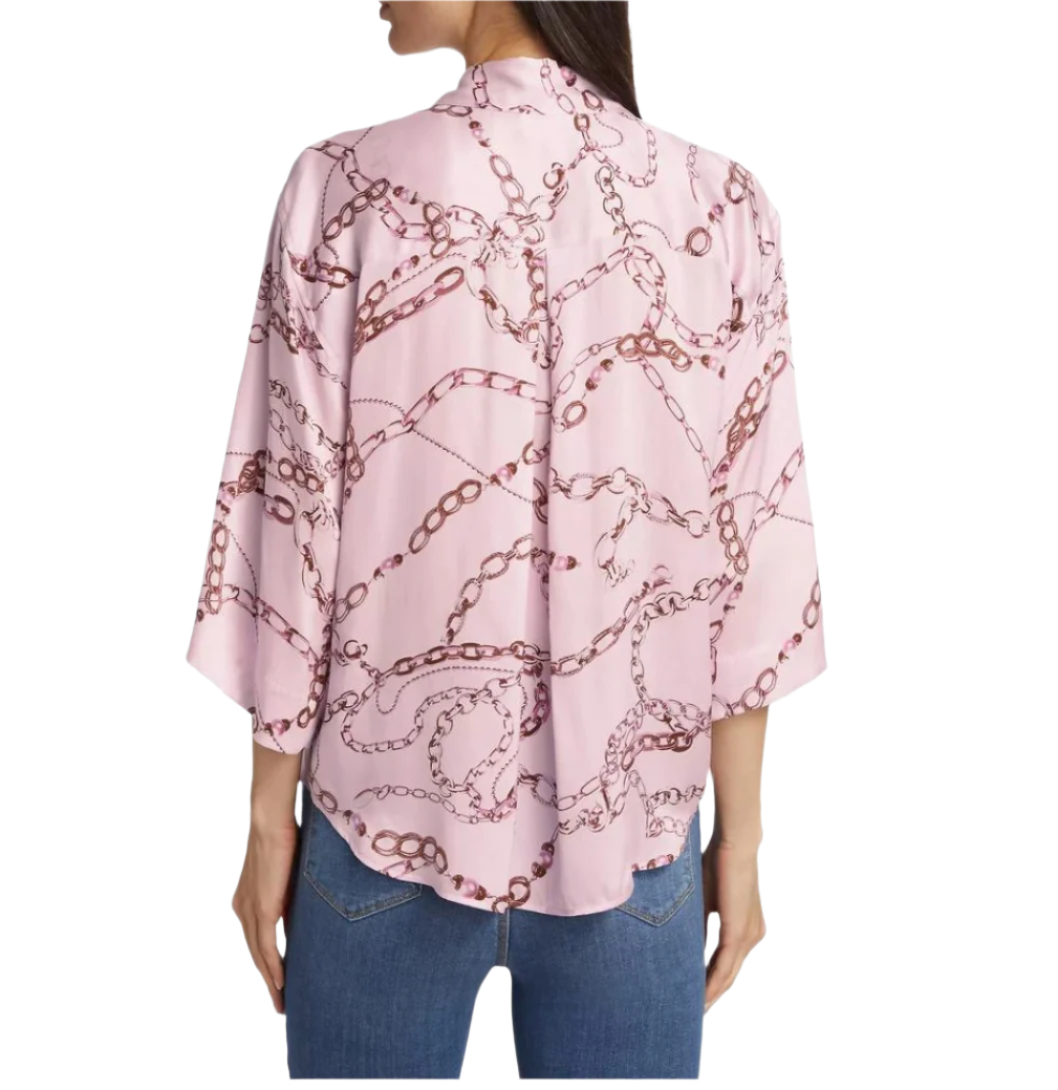 L'Agence Patrice Short Sleeve Blouse Lilac Snow Multi Sketch Chain - XS