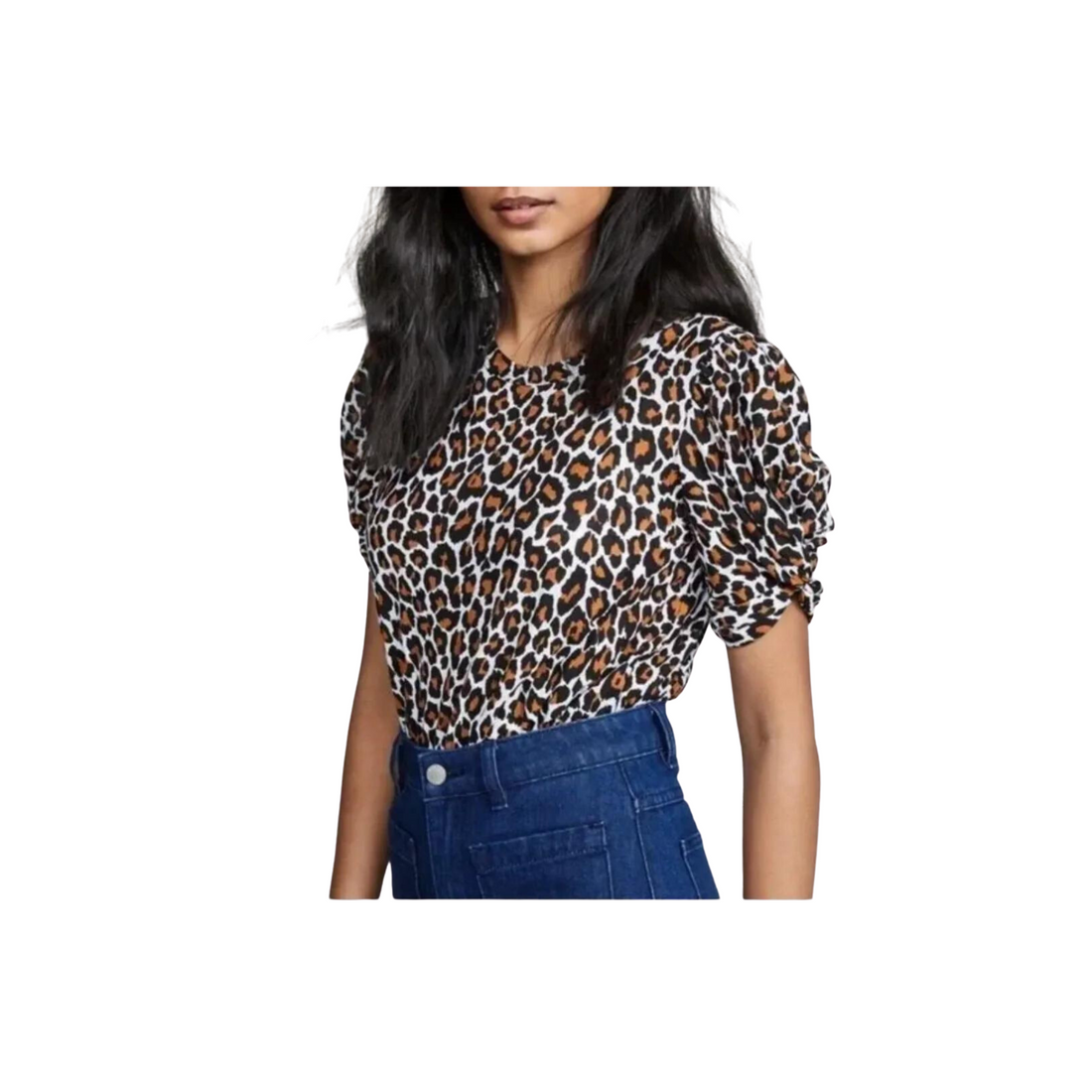 A.L.C. Kati Leopard Print Twist Sleeve Tee Size XS