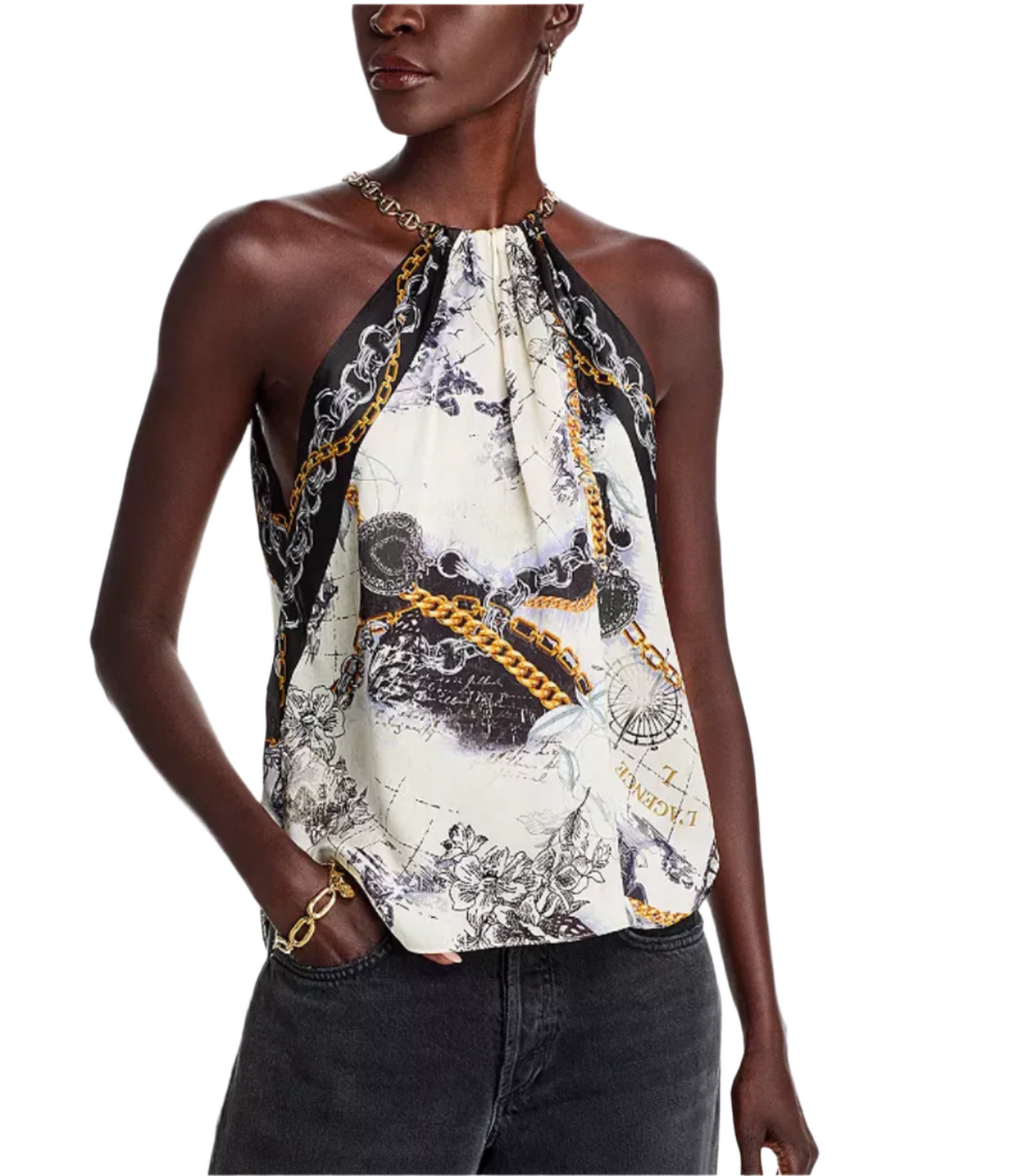 L'Agence Tillie Chain Halter Silk Scarf Top - XS