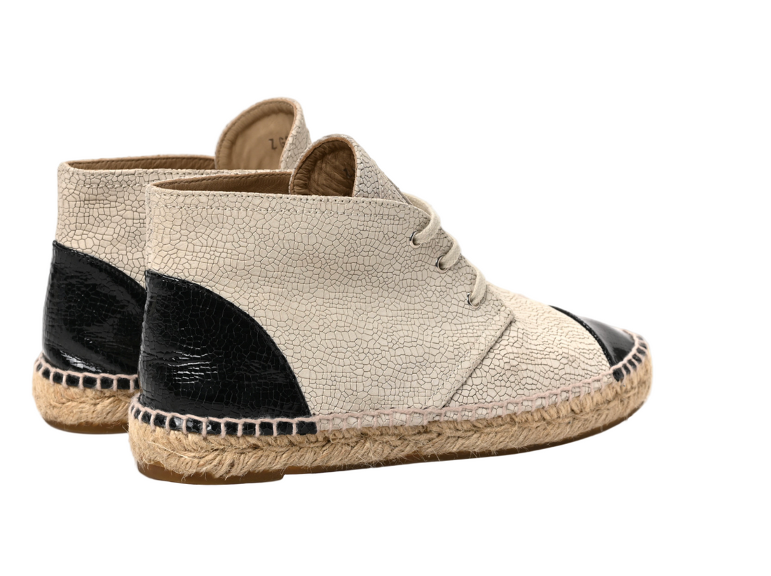 Chanel Crackled Calfskin High Top Espadrilles Light Beige Black - 38