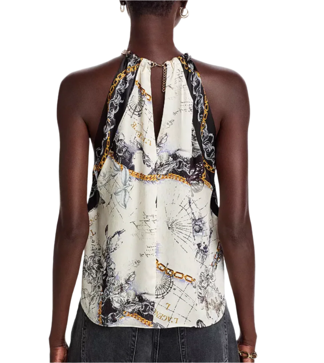 L'Agence Tillie Chain Halter Silk Scarf Top - XS