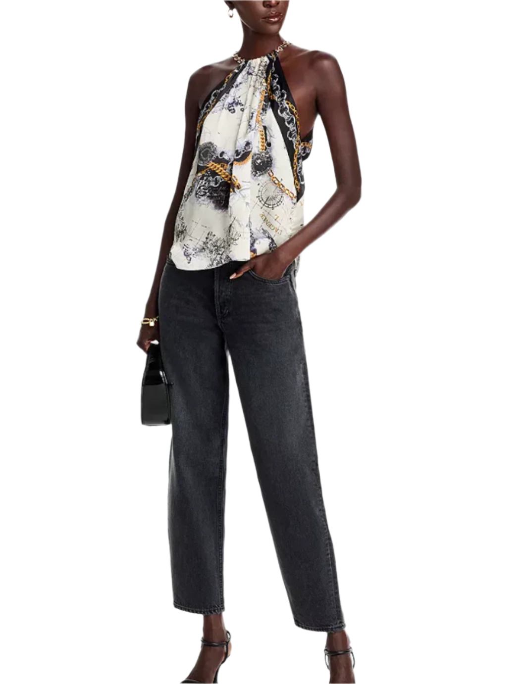 L'Agence Tillie Chain Halter Silk Scarf Top - XS