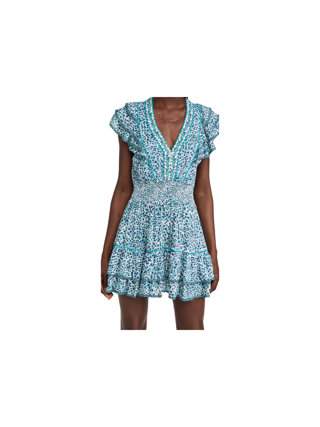 Poupette St Barth Camila Ruffled Mini Dress In Green Tulip- Size Medium