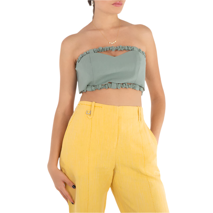 Ganni Ladies Green Bay Suiting Strapless Crop Top - 34