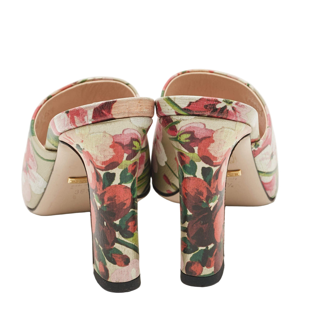 Gucci Multicolor Shanghai Blooms Print Leather Slide Sandals - 37 1/2