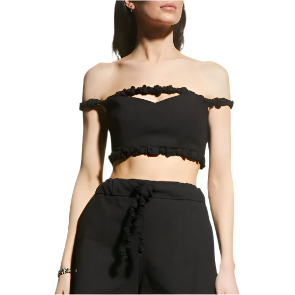 Ganni Ladies Black Suiting Strapless Crop Top - 34