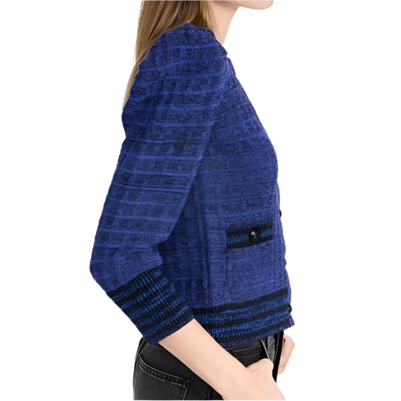 L'agence Blue Jenni Puff Sleeve V-Neck Waffle Knit Cardigan Blazer - XS
