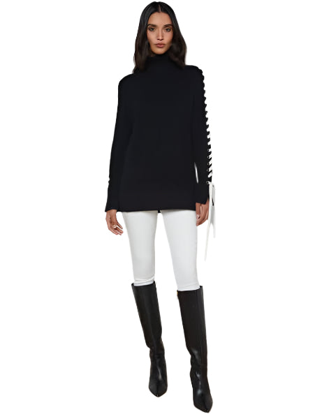 L'Agence Nola Lace Up Sweater Black/Ivory - XS