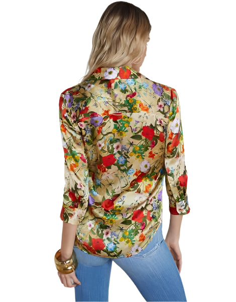 L'Agence Dani 3/4 Sleeve Blouse Yellow Multi Vintage Botanical- XS