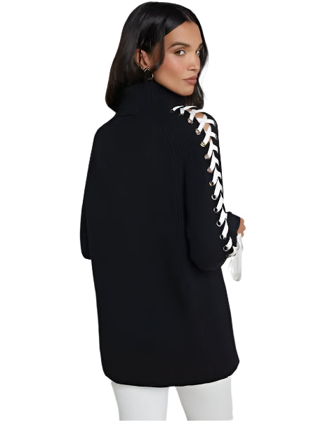 L'Agence Nola Lace Up Sweater Black/Ivory - XS