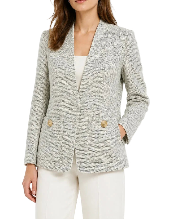 Gucci Textured Cotton/Wool Blend Collarless Jacket with Oversized Patch Pockets - 44