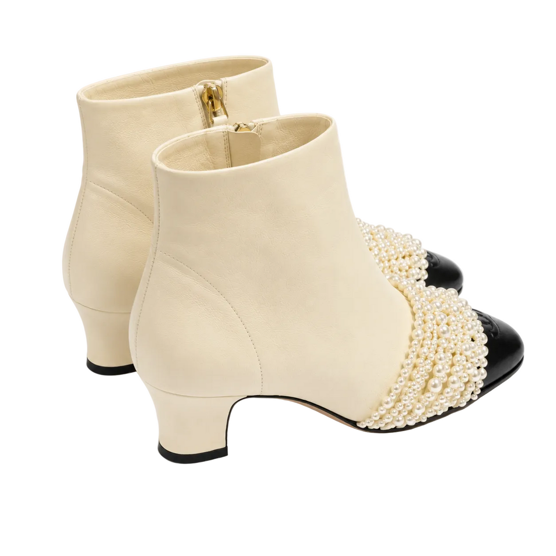 Chanel Pearl - Embellished Cap Toe Ankle Boots - 37.5