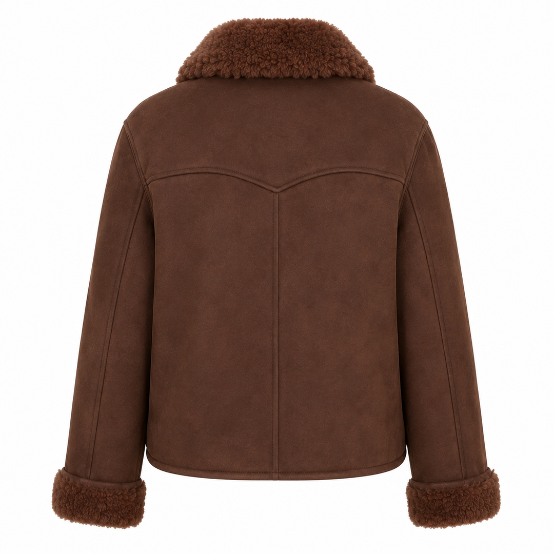 Mango Brown Faux-Suede / Shearing - Style Zip Jacket - M