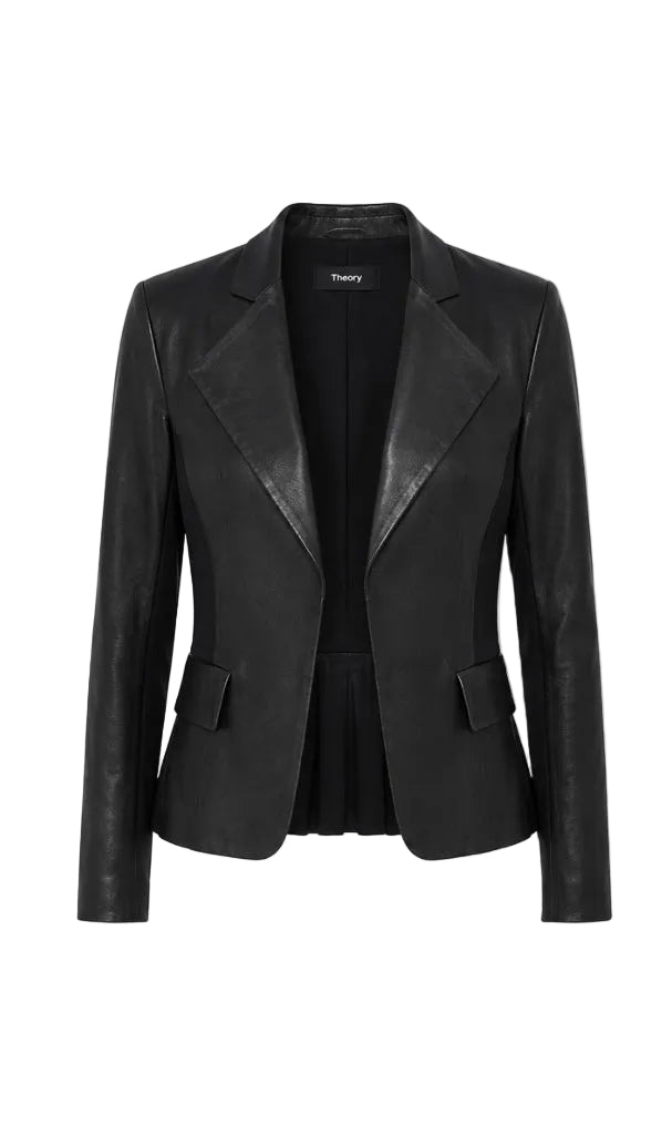 Theory Leather Jacket Black Bristol Peplum Draped
