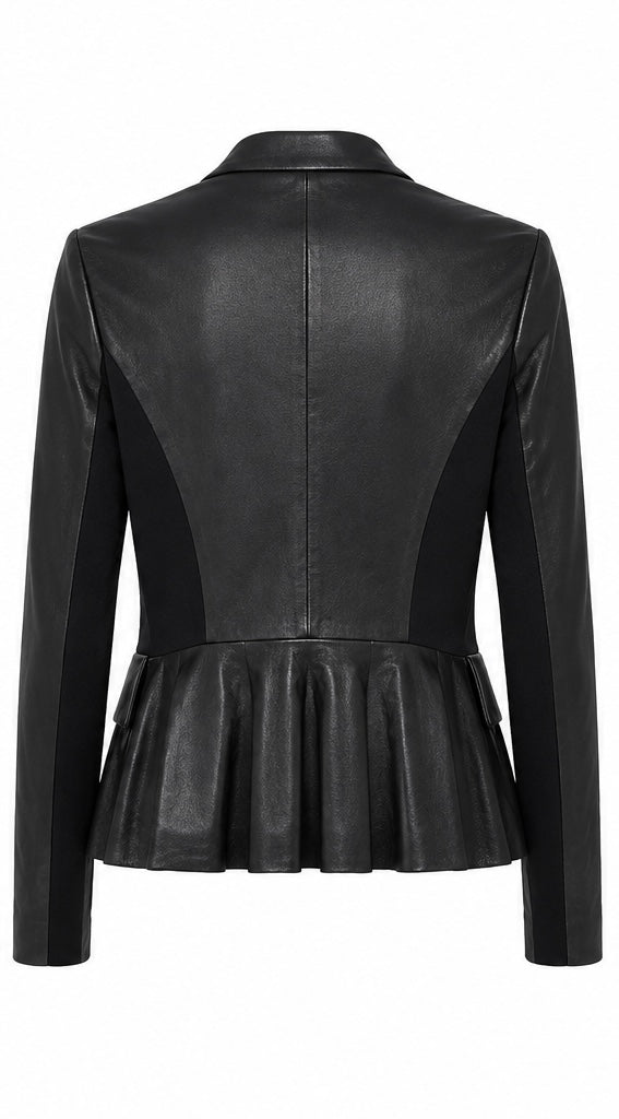 Theory Leather Jacket Black Bristol Peplum Draped