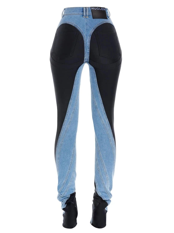 Mugler Blue and Black Spiral Jeans - 38