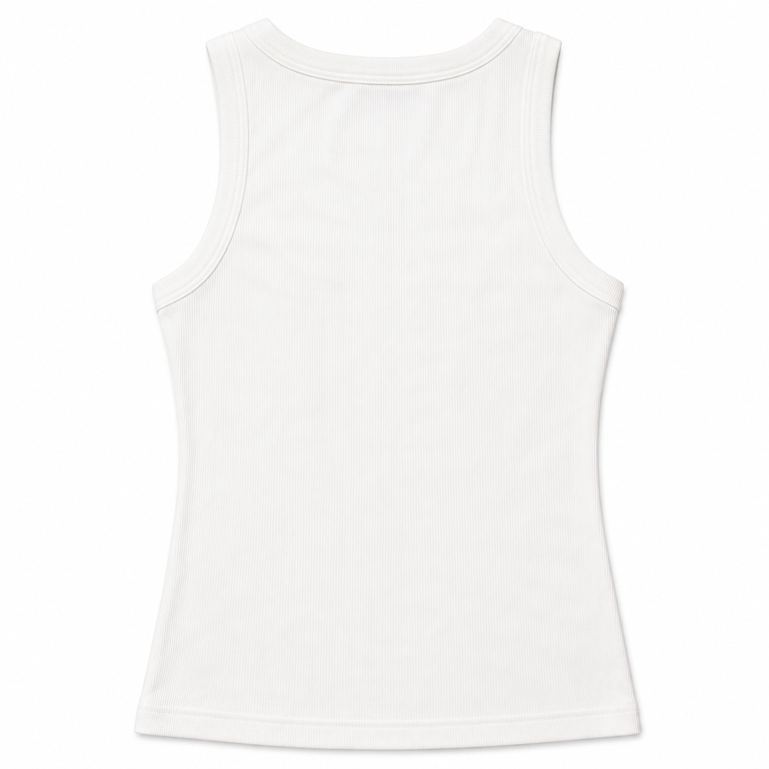 Easygala - White Ribbed Square / Scoop Neck Tank - M