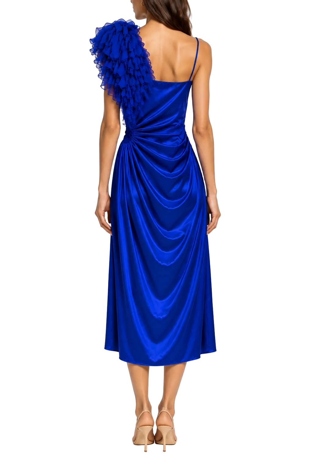 Roberto Cavalli Royal Blue Silk One-Shoulder Ruffle Dress - 40