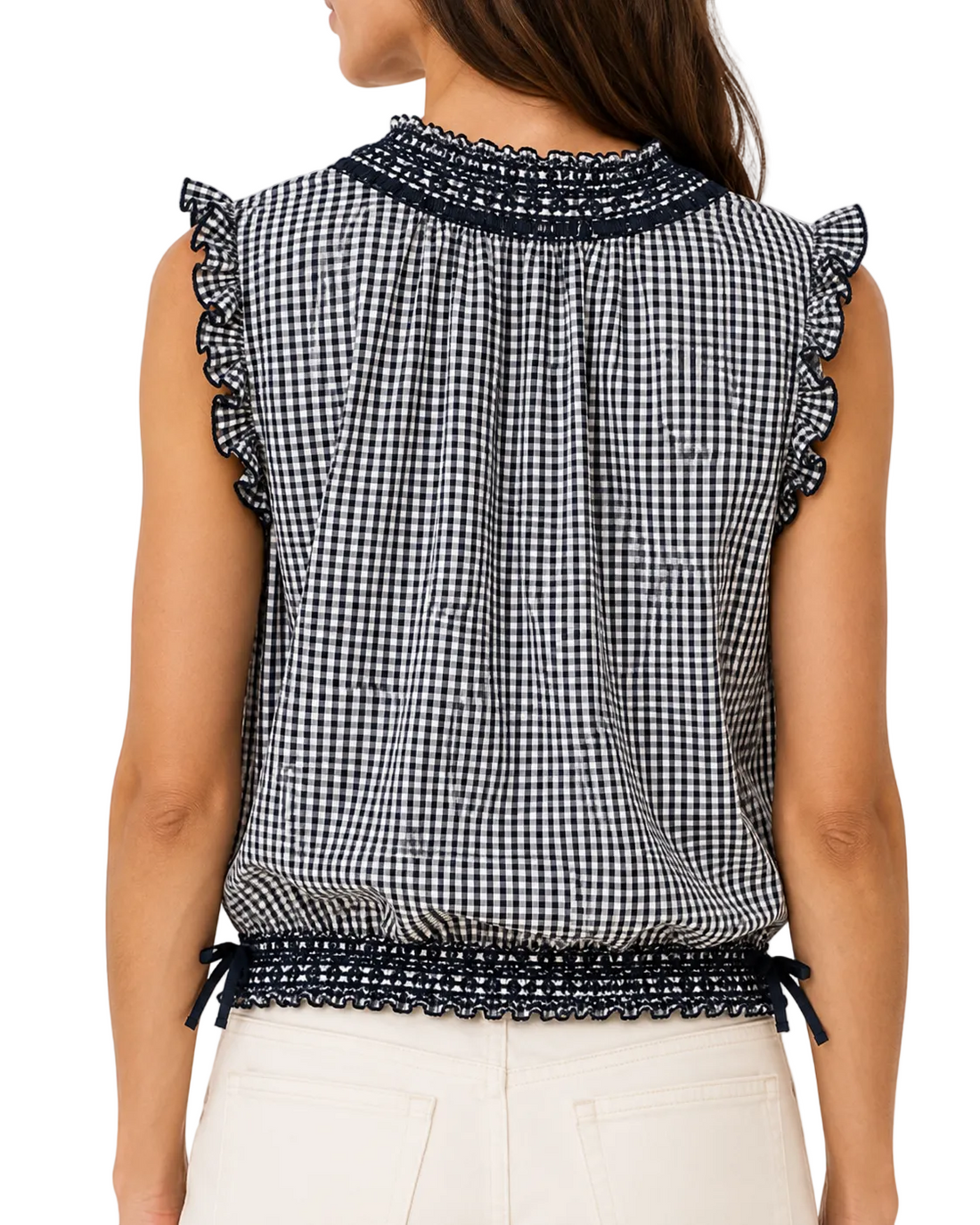Caroline Constas Gingham Smocked Crop Top - S
