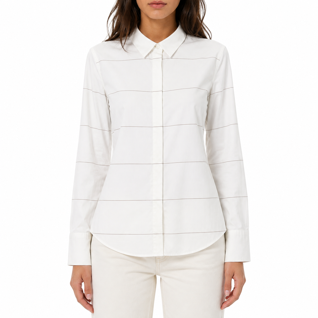 Brunello Cucinelli Stretch cotton poplin Button-Front shirt with Pinstripe Detail - S