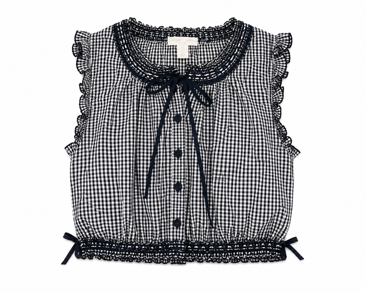 Caroline Constas Gingham Smocked Crop Top - S