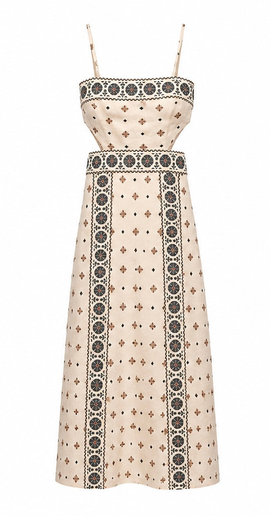 Zara Linen Blend Cut Out Midi Dress - S