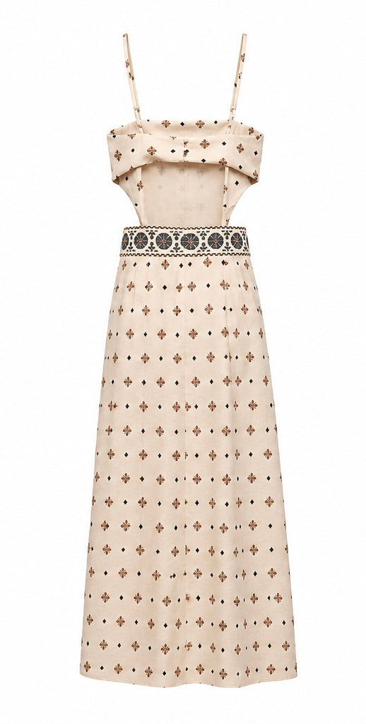 Zara Linen Blend Cut Out Midi Dress - S
