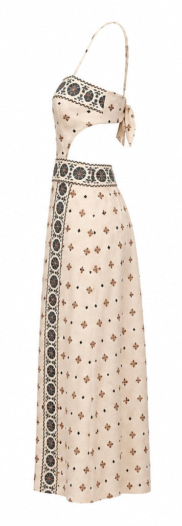 Zara Linen Blend Cut Out Midi Dress - S