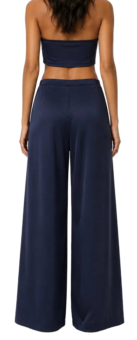La Ligne Colby Wide-Leg Satin Pants Navy - M