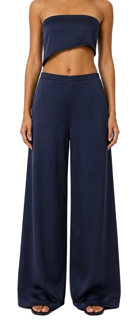 La Ligne Colby Wide-Leg Satin Pants Navy - M