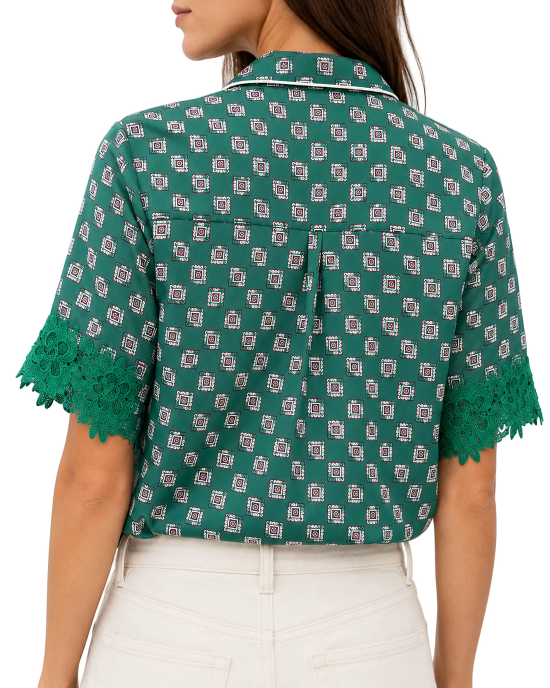Sandro Printed Pyjama Shirt With Lace Trim