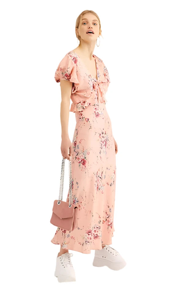 Love Shack Fancy Lillian Floral Silk Satin Maxi Dress - 8