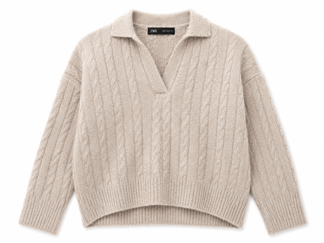 Zara - Cabel Knit Polo Jumper - M