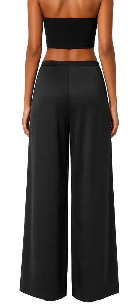La Ligne Black Satin Wide-Leg Pull-On Pants - M