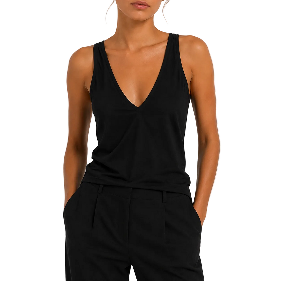 Smoothez Black V-Neck Tank Top - M