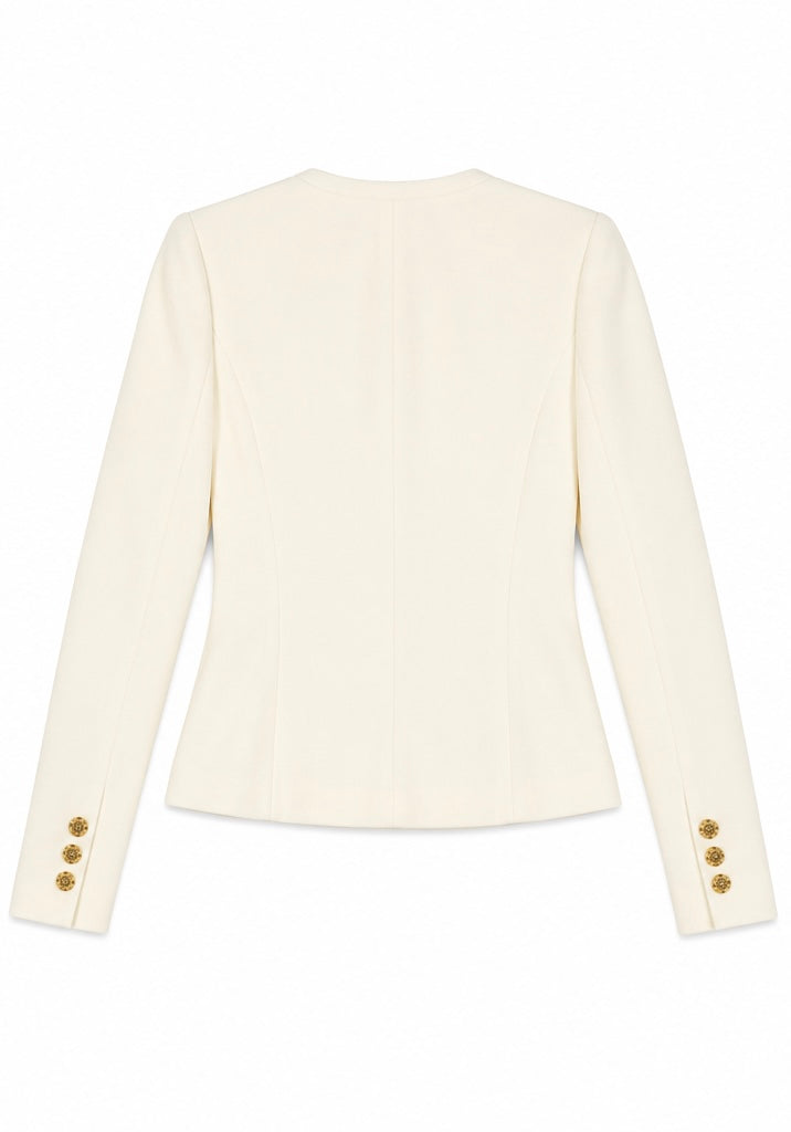 Nana Jacqueline Tailored Collarless Jacket with Gold Crest Buttons - S