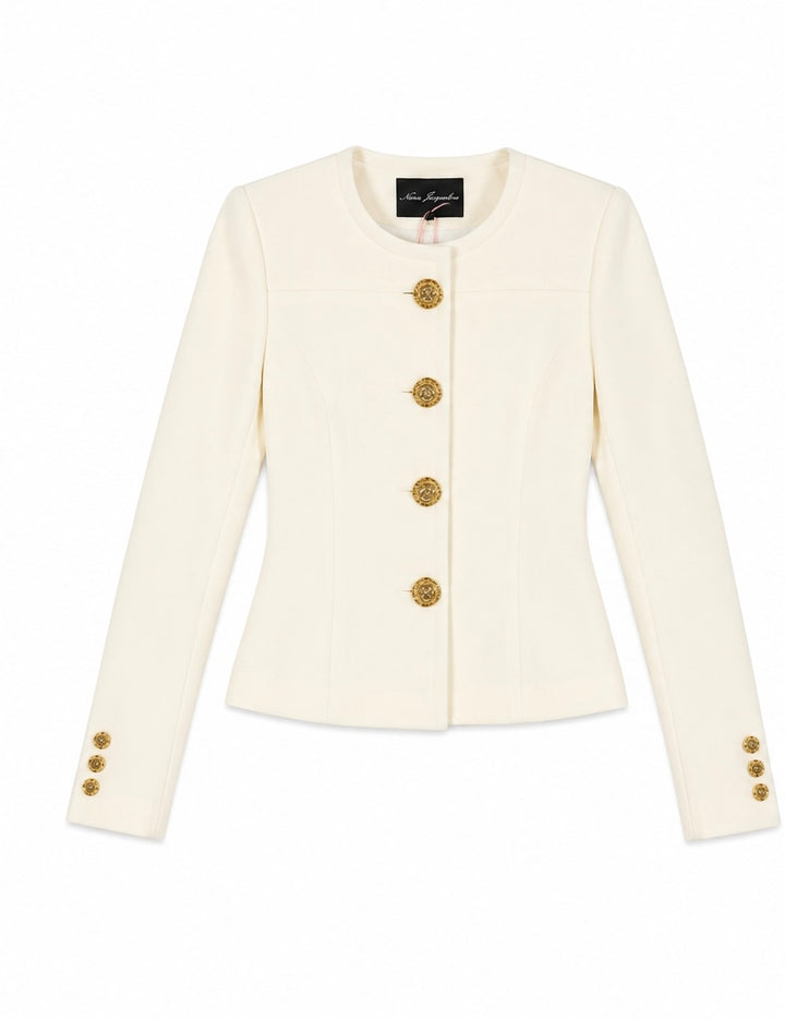Nana Jacqueline Tailored Collarless Jacket with Gold Crest Buttons - S
