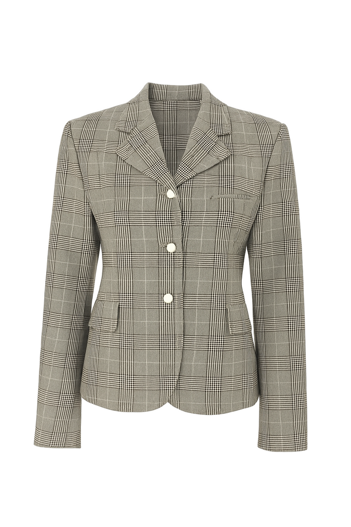 Ganni Garvey Gray Plaid Snap Button Blazer Jacket - 36